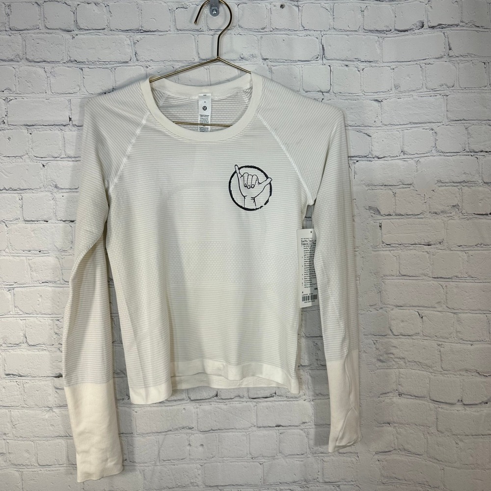 Lululemon Swiftly Tech Long Sleeve 2.0 Race White Shaka Graphic Size 4 LW3FQFS